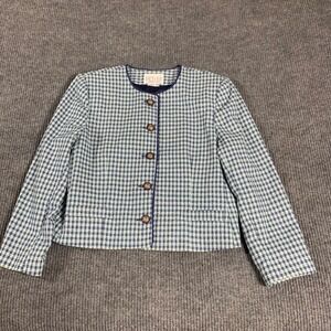 VTG Petite Sophisticate Jacket Womens 14 P Blue Plaid Button Front Elegant Retro